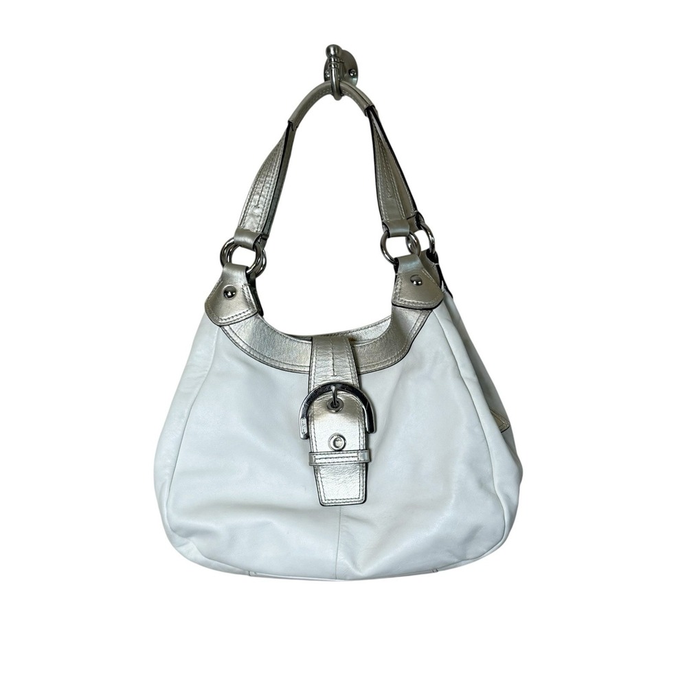 Coach Soho Lynn Hobo Shoulder Bag Ivory Leather Metallic Gold Trim F17219
